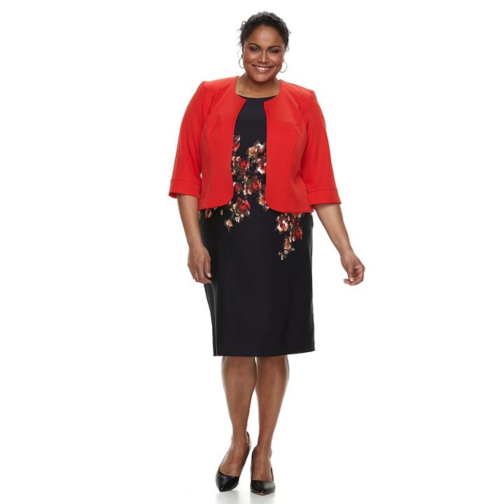 Plus Size Maya Brooke Floral Dress & Jacket Set, Women's, Size: 20 W, Red