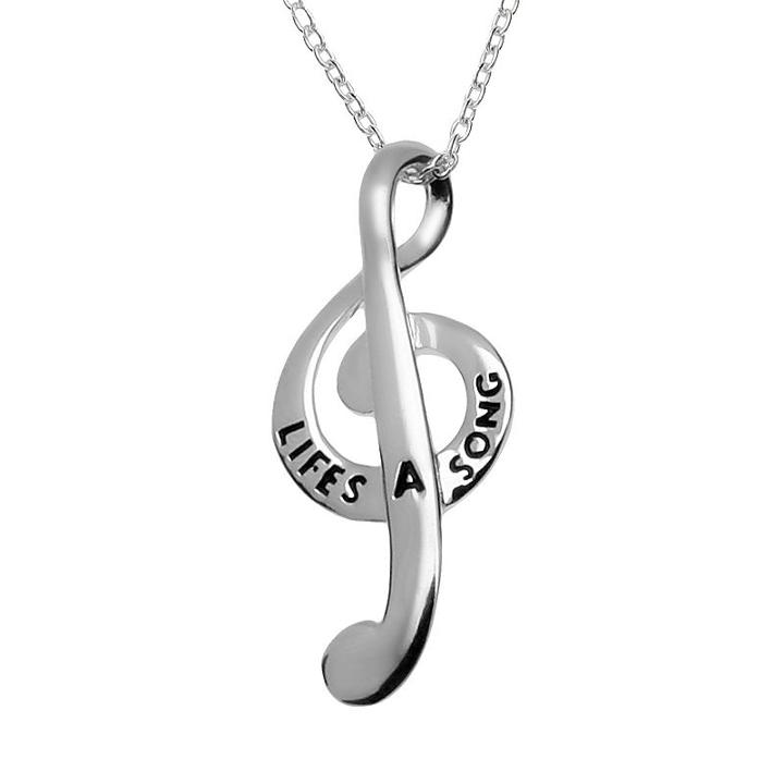 Sterling Silver Treble Clef Pendant, Women's, Size: 18, Grey