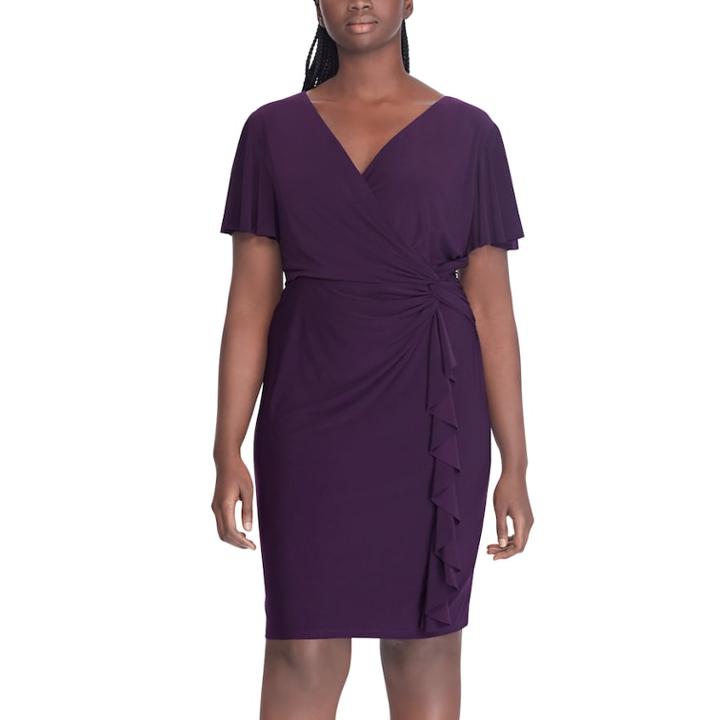 Plus Size Chaps Ruffle Faux-wrap Dress, Women's, Size: 20 W, Purple