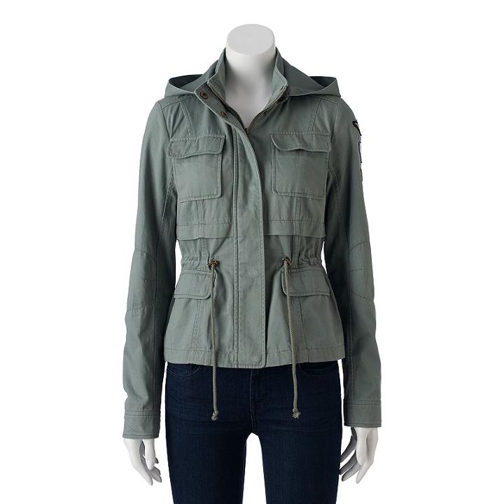 Juniors' Sebby Hooded Badge Utility Jacket, Girl's, Size: Xl, Dark Green