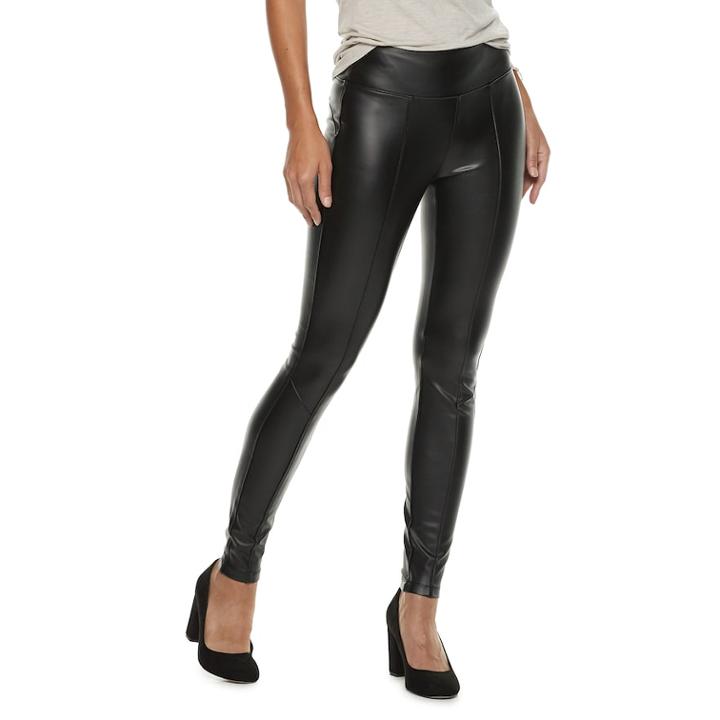 Women's Rock & Republic® Faux-leather Leggings, Size: L Long, Black