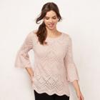 Women's Lc Lauren Conrad Eyelet Crewneck Sweater, Size: Xs, Light Pink