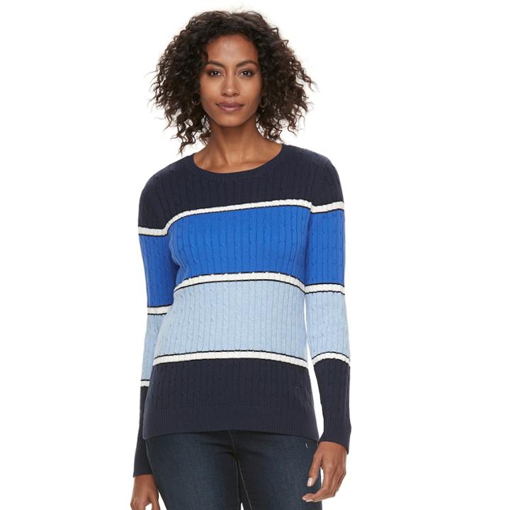 Women's Croft & Barrow&reg; Essential Cable-knit Sweater, Size: Small, Blue