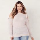 Plus Size Lc Lauren Conrad Pointelle Cold-shoulder Crewneck Sweater, Women's, Size: 2xl, Purple