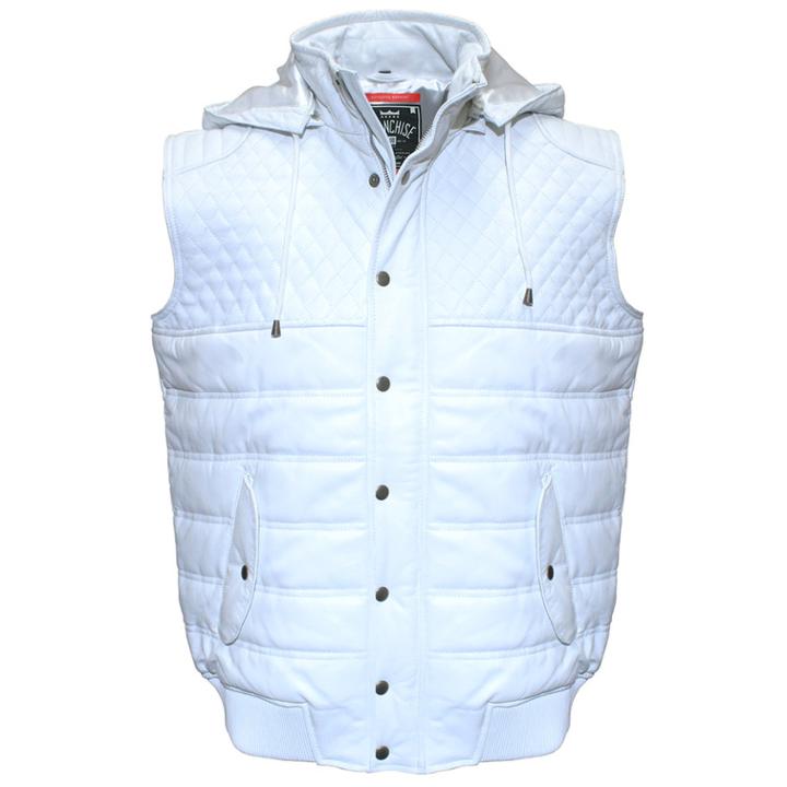 Men's Franchise Club Geo Quilted Hooded Lambskin Leather Vest, Size: Xxl, White