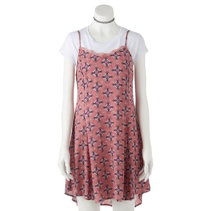 Juniors' Wallflower Gauze Slip Dress, Tee & Choker Set, Girl's, Size: Medium, Ovrfl Oth