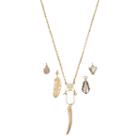 Mudd&reg; Long Interchangeable Feather Charm Necklace Set, Women's, Gold