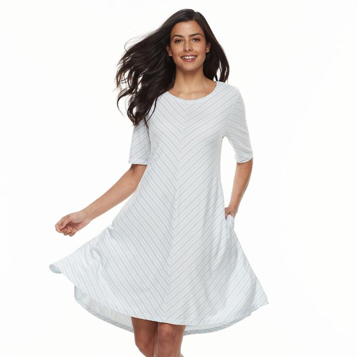 Women's Nina Leonard Striped High-low Trapeze Dress, Size: Small, Blue
