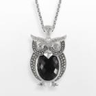 Lavish By Tjm Sterling Silver Onyx And Crystal Owl Pendant - Made With Swarovski Marcasite, Women's, Size: 18, Black