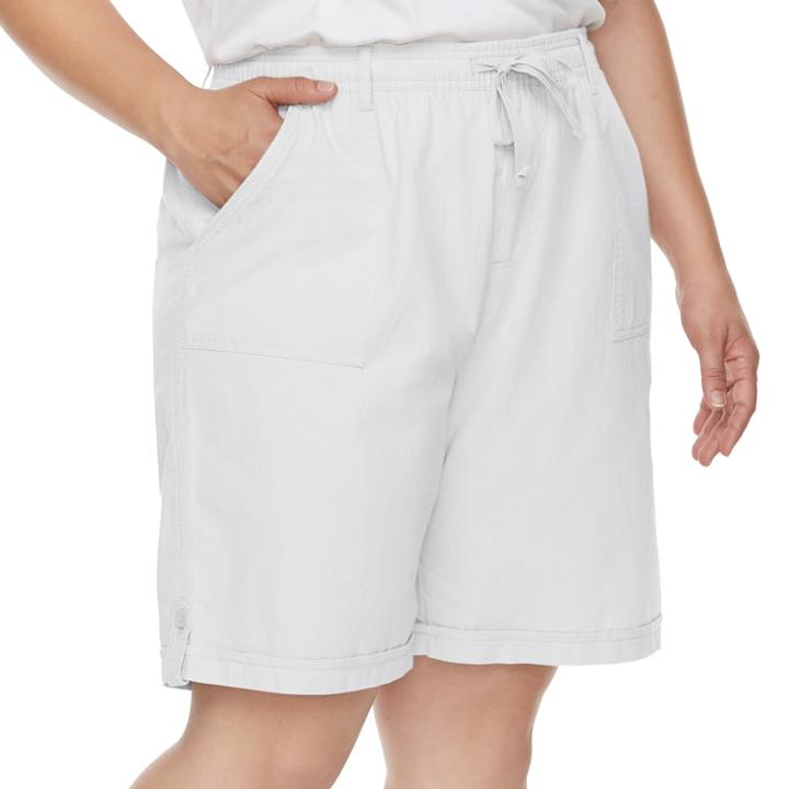 Plus Size Gloria Vanderbilt Jamy Sheeting Drawstring Shorts, Women's, Size: 3xl, White