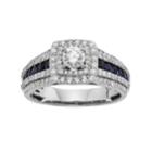 14k White Gold 1 Carat T.w. Igl Certified Diamond & Blue Sapphire Tiered Square Halo Engagement Ring, Women's, Size: 6