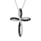 Sterling Silver 1-ct. T.w. Black And White Diamond Ribbon Cross Pendant, Women's, Size: 18