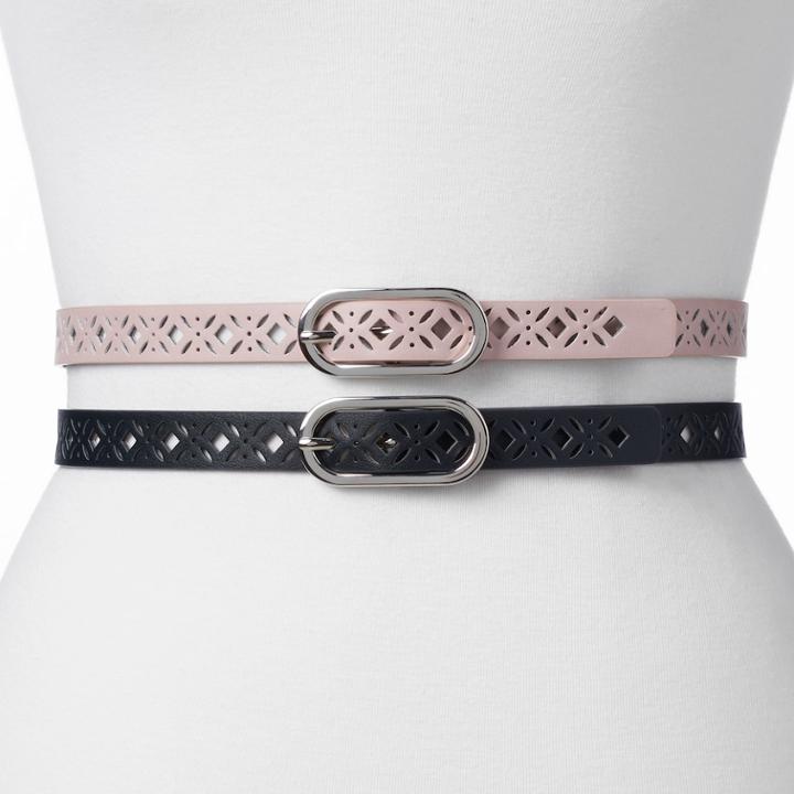 Women's Apt. 9&reg; Perforated 2-for-1 Belt Set, Size: Large, Grey