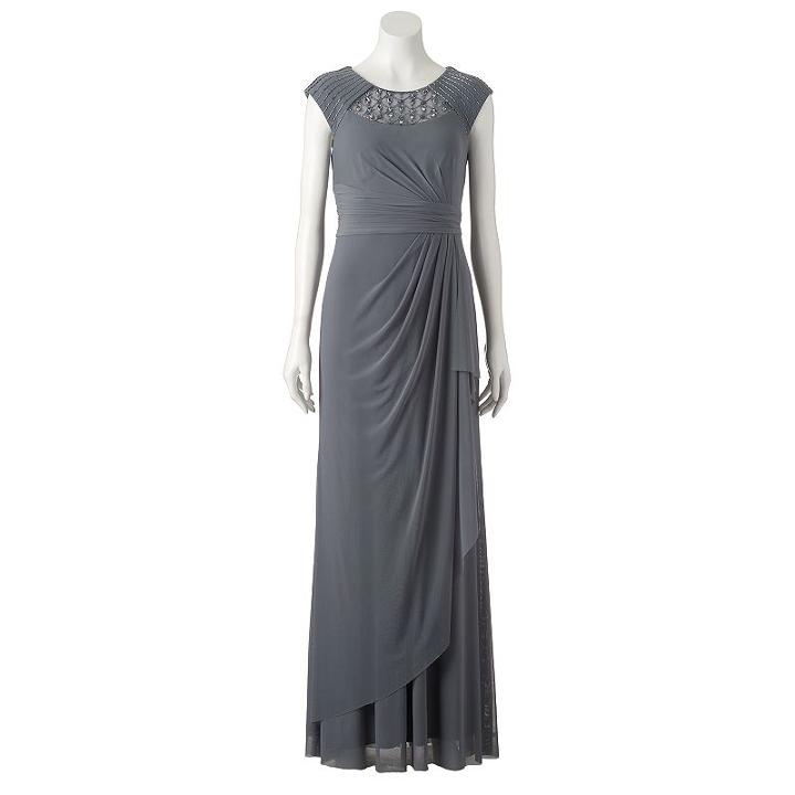 Women's 1 By 8 Embellished Gathered Evening Gown, Size: 4, Med Grey