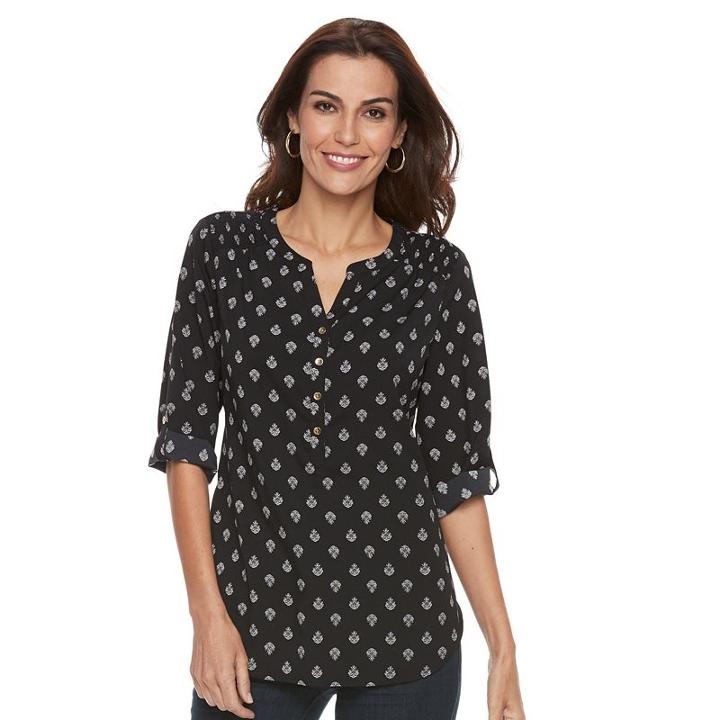Women's Croft & Barrow&reg; Printed Crepe Woven Top, Size: Xxl, Black