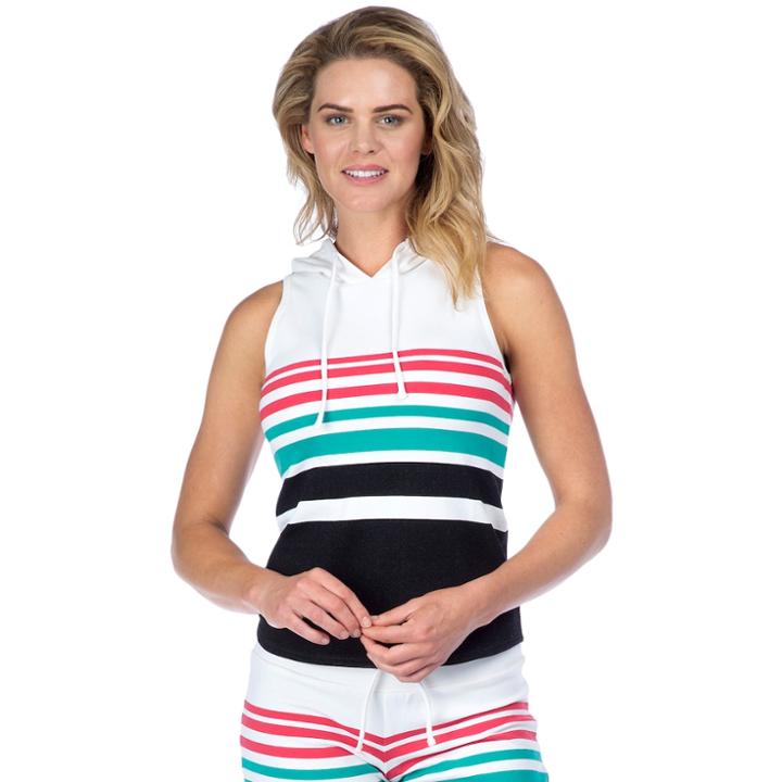 Women's Pl Movement By Pink Lotus Beachfront Stripe Sleeveless Yoga Hoodie, Size: Large, Multi Stripes
