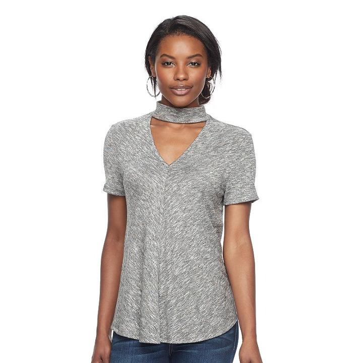 Women's Juicy Couture Marled Choker Neck Tee, Size: Medium, Dark Grey