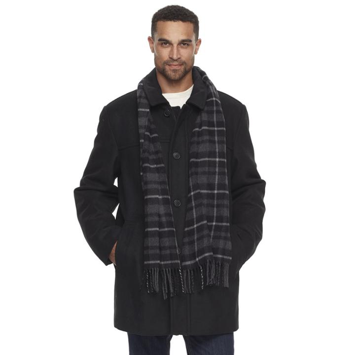 Men's Dockers Wool-blend Coat With Scarf, Size: Small, Black