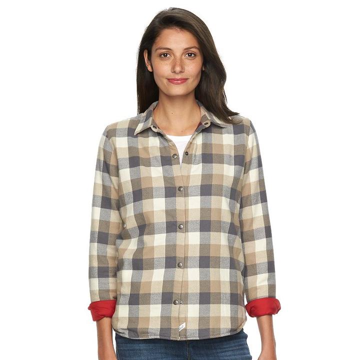 Women's Woolrich Pemberton Fleece-lined Flannel Shirt, Size: Large, Med Grey