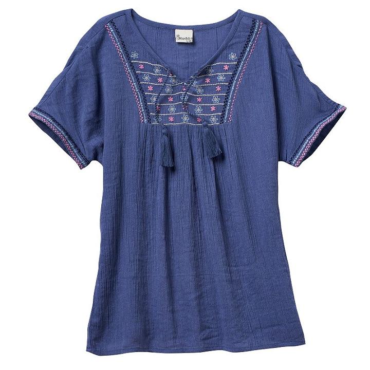 Girls 7-16 & Plus Size Mudd&reg; Embroidered Gauze Peasant Top, Girl's, Size: 10, Blue (navy)