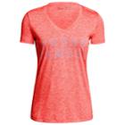 Women's Under Armour Tech V-neck Twist Graphic Tee, Size: Small, Neon Coral