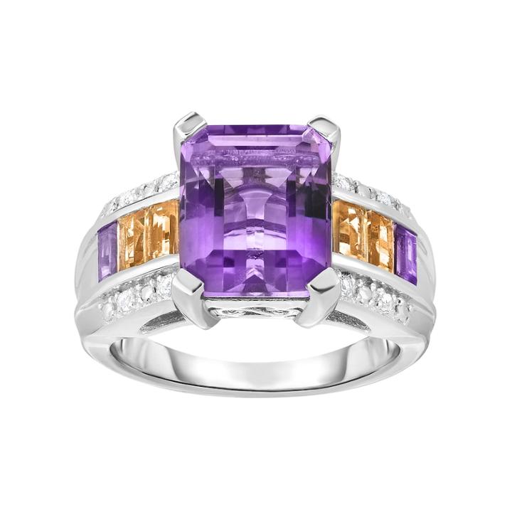 Sterling Silver Ametrine & Gemstone Ring, Women's, Size: 6, Multicolor