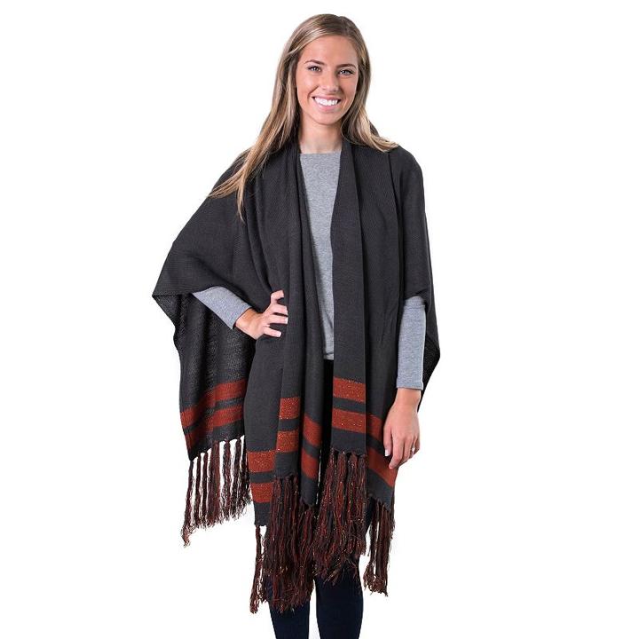 Muk Luks Knit Fringed Ruana, Women's, Dark Grey