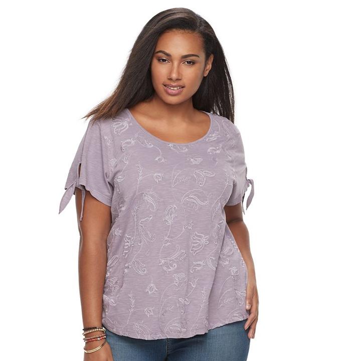Plus Size Sonoma Goods For Life&trade; Embroidered Tie-sleeve Tee, Women's, Size: 2xl, Med Purple