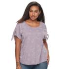 Plus Size Sonoma Goods For Life&trade; Embroidered Tie-sleeve Tee, Women's, Size: 2xl, Med Purple