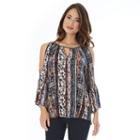 Juniors' Iz Byer California Woven Bell Sleeve Top, Teens, Size: Small, Navy Print