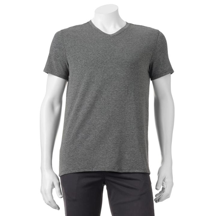 Men's Apt. 9&reg; Premier Flex Slim-fit Feeder-striped Stretch V-neck Lounge Tee, Size: Medium, Black