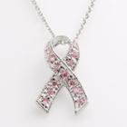Silver-tone Cubic Zirconia Breast Cancer Awareness Ribbon Pendant, Women's, Pink