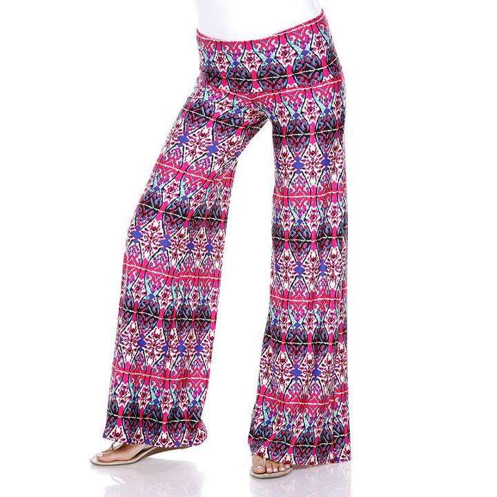 Women's White Mark Print Palazzo Pants, Size: Xl, Dark Pink