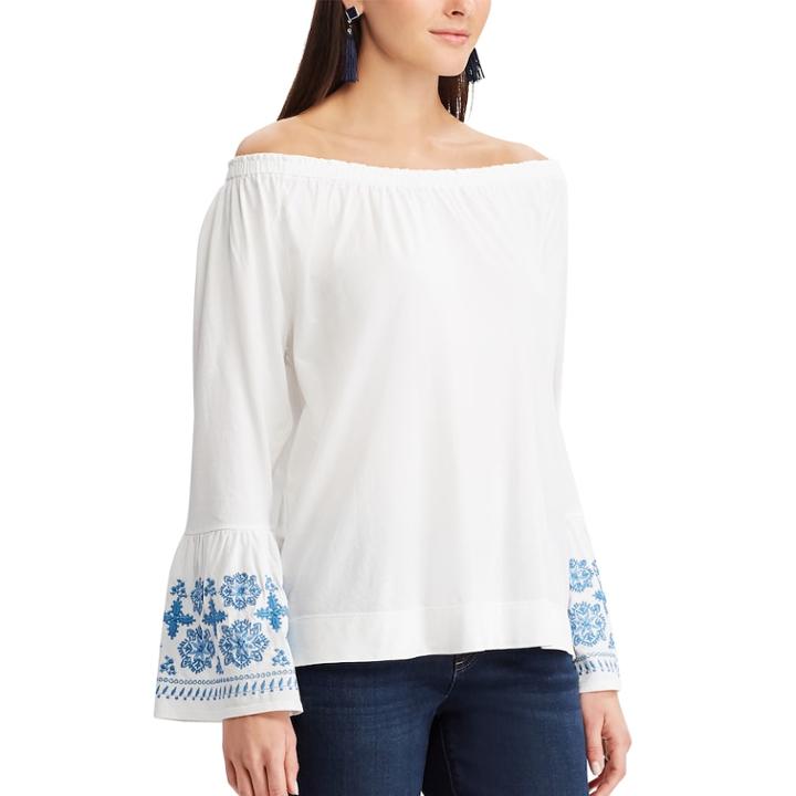 Women's Chaps Embroidered Off-the Shoulder Top, Size: Xl, White