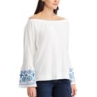 Women's Chaps Embroidered Off-the Shoulder Top, Size: Xl, White