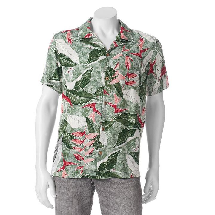 Men's Caribbean Joe Classic-fit Convertible-collar Tropical Button-down Shirt, Size: Xl, Green Oth