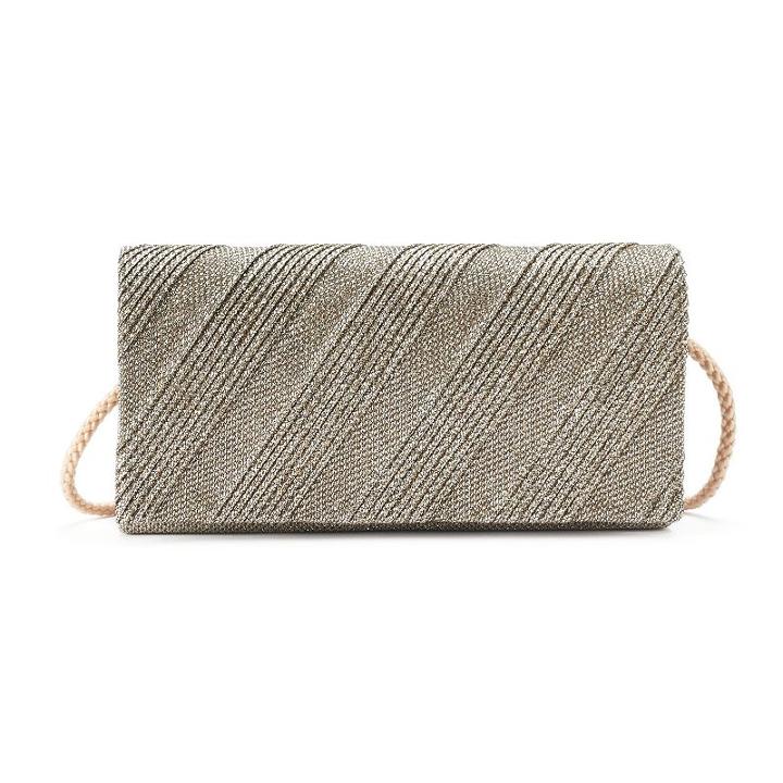 Gunne Sax Chloe Diagonal Pleated Lurex Clutch, Women's, Beig/green (beig/khaki)