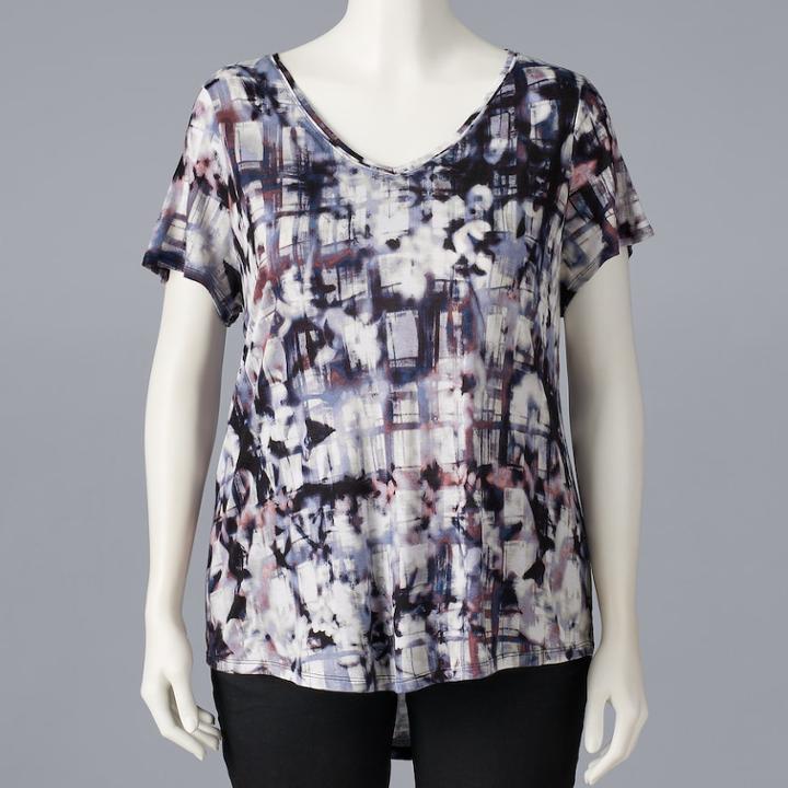 Plus Size Simply Vera Vera Wang Printed V-neck Tee, Women's, Size: 2xl, Blue