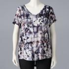 Plus Size Simply Vera Vera Wang Printed V-neck Tee, Women's, Size: 2xl, Blue