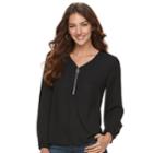Women's Apt. 9&reg; Zip Front Top, Size: Xl, Black