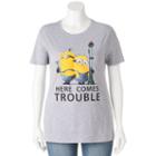 Juniors' Plus Size Despicable Me Minions Here Comes Trouble Graphic Tee, Teens, Size: 2xl, Med Grey