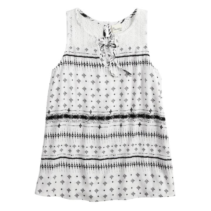 Girls 7-16 Mudd&reg; Lace-up Crochet Tank, Size: 14, White