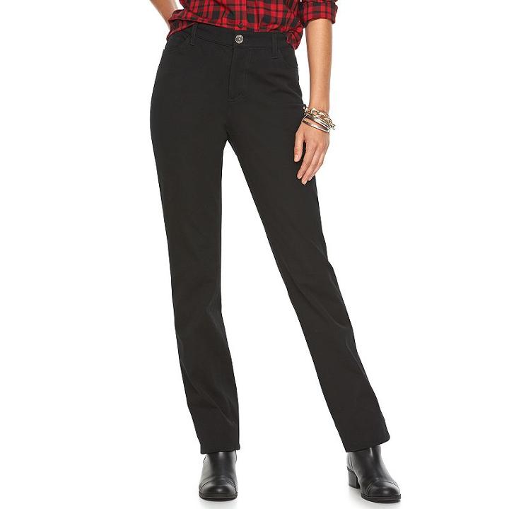 Women's Chaps Twill Straight-leg Pants, Size: 8, Black