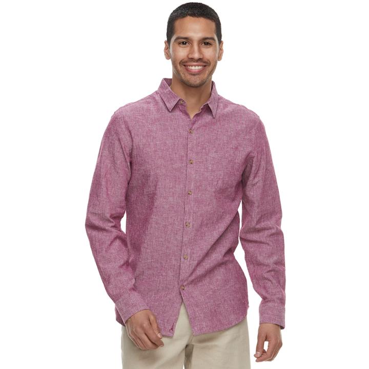 Men's Marc Anthony Slim-fit Linen-blend Stretch Button-down Shirt, Size: Large, Dark Red
