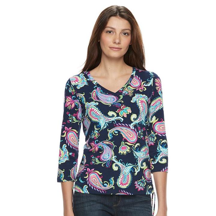 Women's Caribbean Joe Paisely Top, Size: Large, Dark Blue
