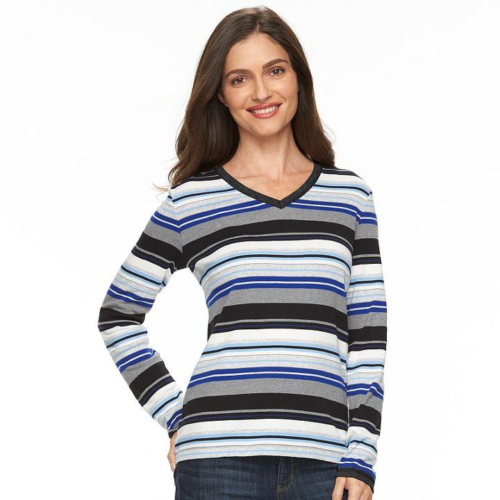Women's Croft & Barrow&reg; Classic V-neck Tee, Size: Large, Med Blue