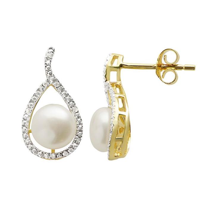 Pearlustre By Imperial Freshwater Cultured Pearl Diamond Accent 14k Gold Over Silver Teardrop Stud Earrings, Women's, White