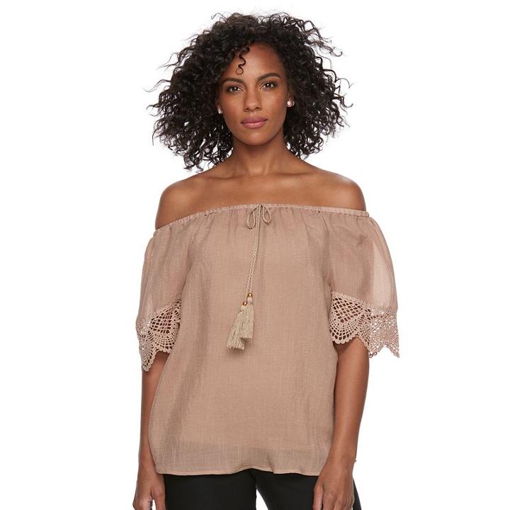 Women's Harve Benard Slubbed Off-the-shoulder Top, Size: Medium, Beige Oth