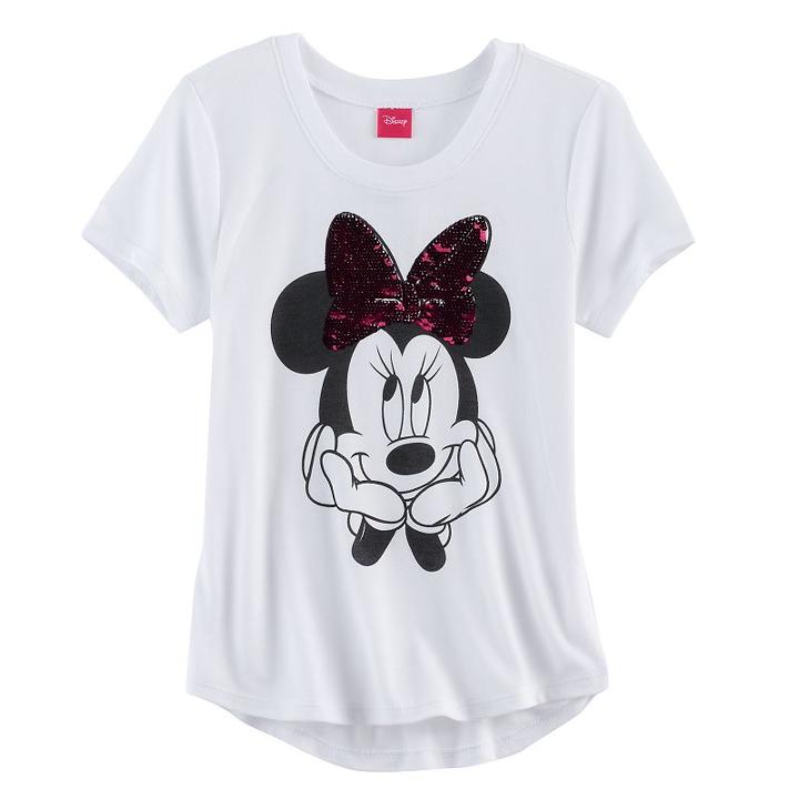 Disney's Minnie Mouse Girls 7-16 Two-way Sequin Bow Tee, Girl's, Size: Medium, White