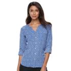 Petite Croft & Barrow&reg; Printed Crepe Shirt, Women's, Size: L Petite, Blue (navy)